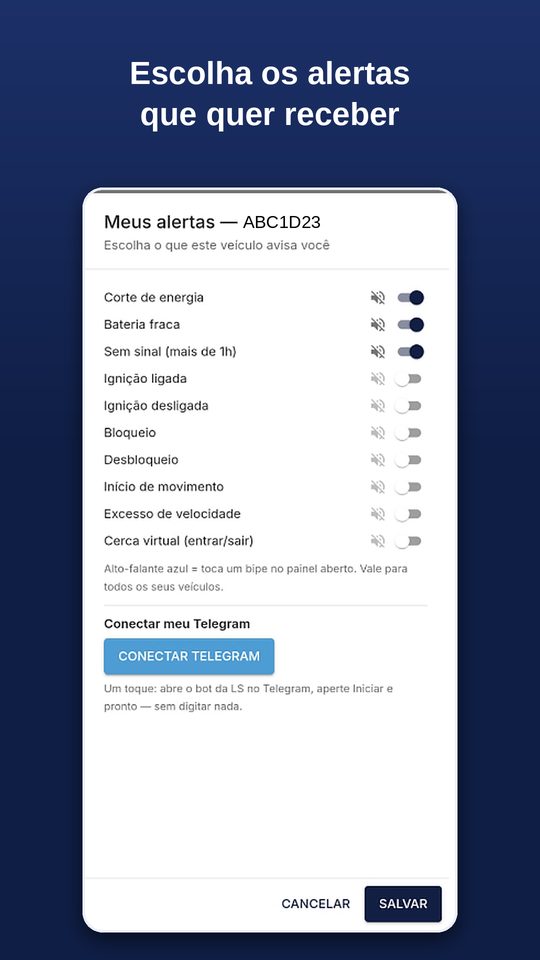 Escolha dos alertas